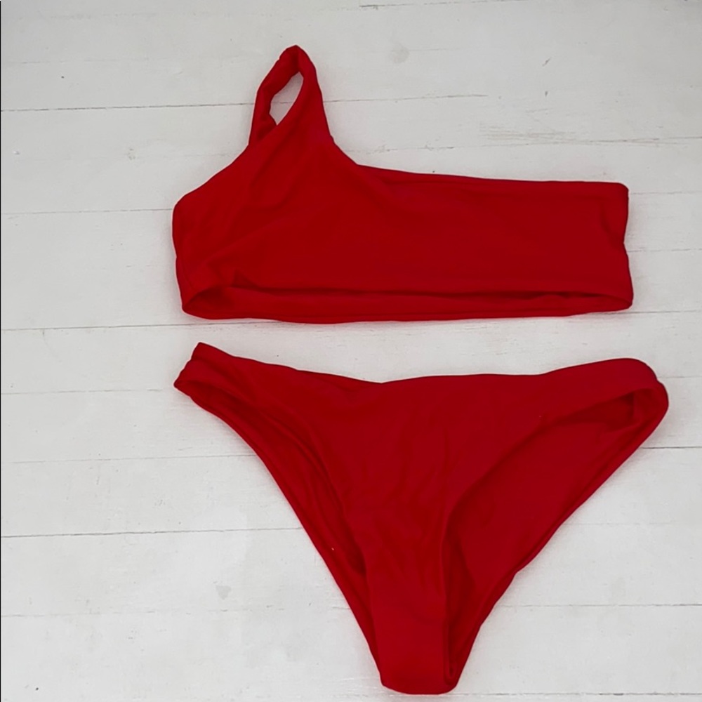 Red one shoulder bikini